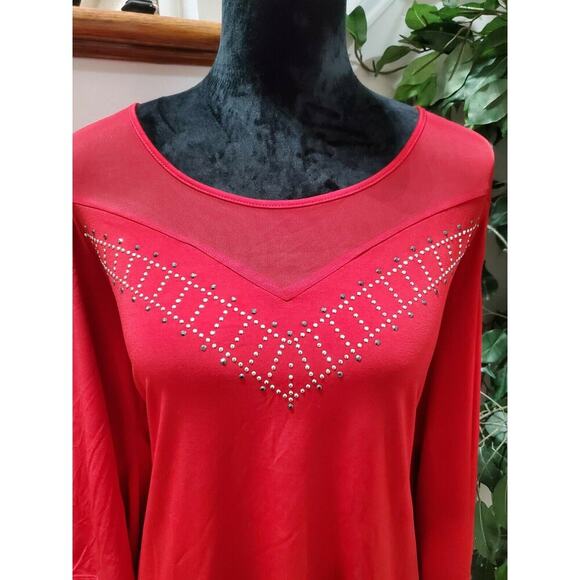 Suzie In The City Womens Solid Red Polyester Cold Shoulder Sleeve Blouse Size 2X - Picture 2 of 10
